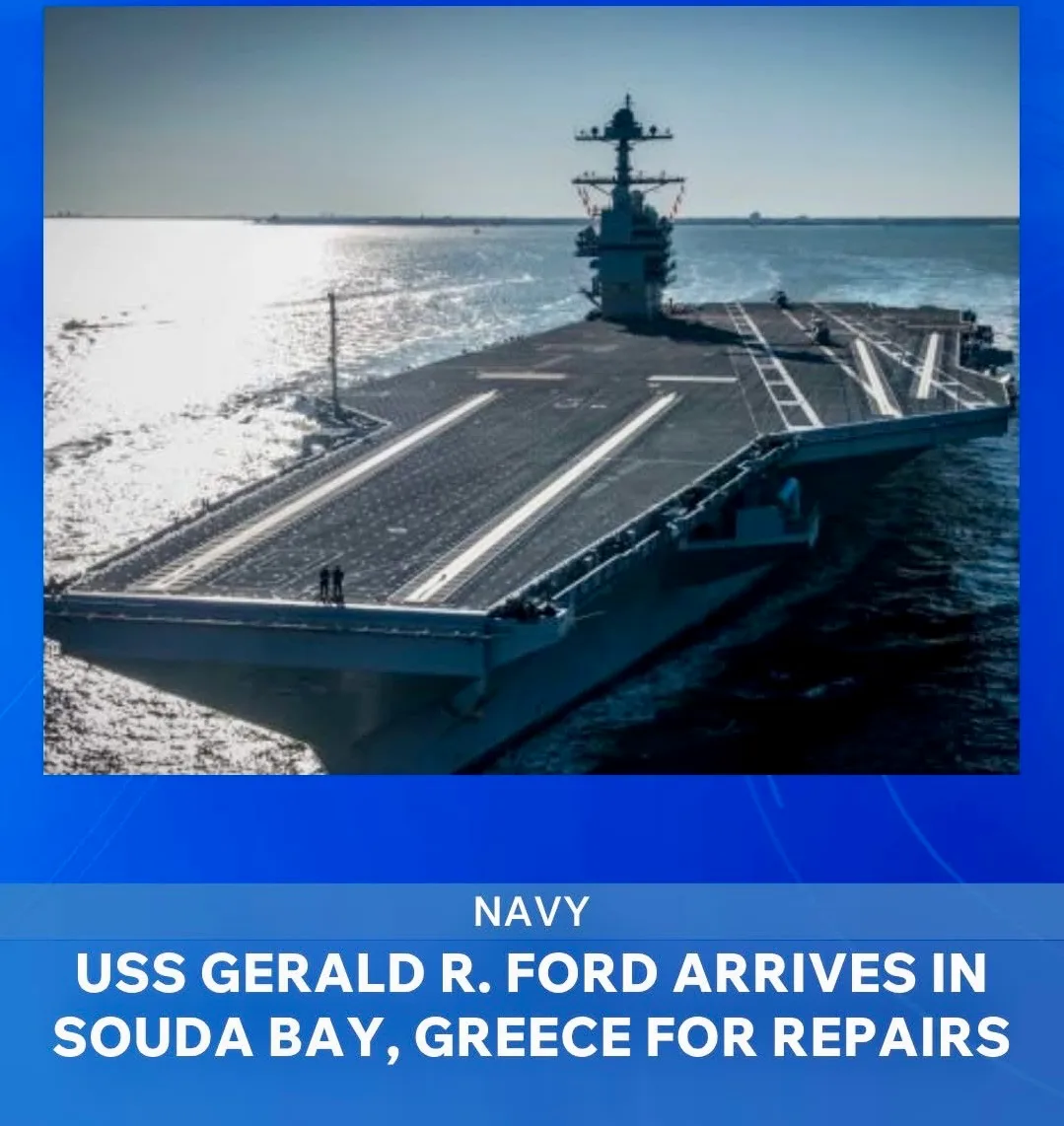 Tàu sân bay USS Gerald R. Ford cập cảng Hy Lạp sau sự cố cháy, hàng trăm thủy thủ bị ảnh hưởng